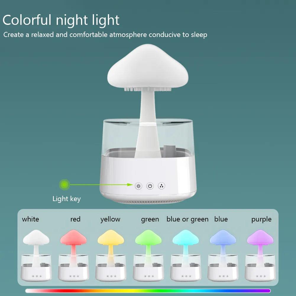 Mushroom Rain Cloud Humidifier with Colorful Night Lights and Relaxing Water Sounds  ourlum.com   