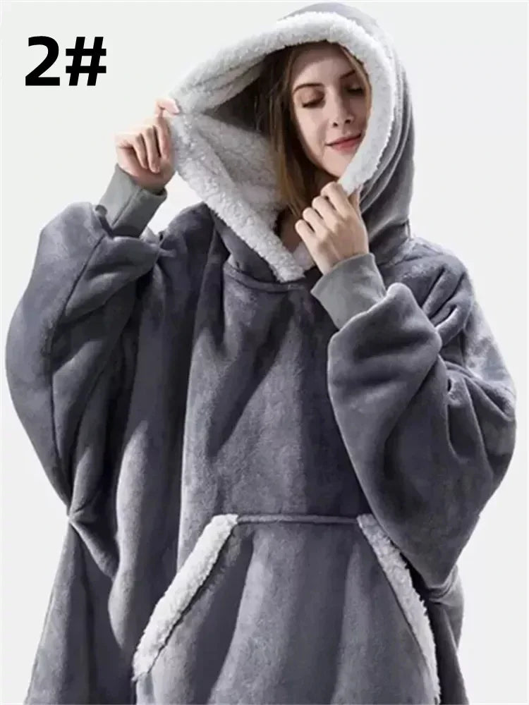 Cozy Winter Hoodies Blanket Sweatshirt for Women and Men with Long Flannel Sleeves  ourlum.com Dark-Grey One Size 