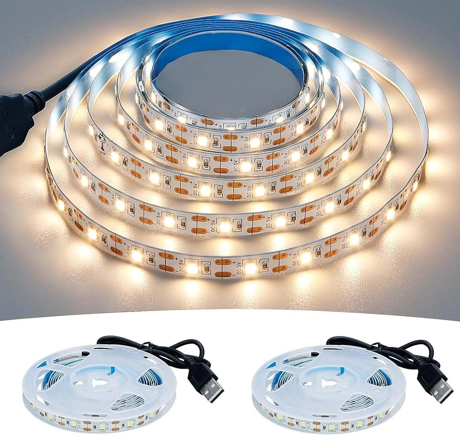 USB LED Strip Lights - White & Warm White 2835 LEDs for TV Background Lighting and Home Decor  ourlum.com   