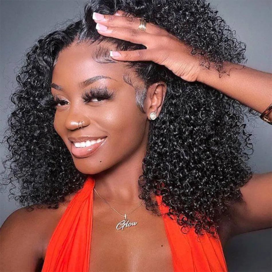 Brazilian Kinky Curly Bob Wig - Effortless Wear and Go Human Hair Lace Frontal - 180 Density Water Wave Closure Wig  ourlum.com 8inches 180 Density 4x1 Wig 