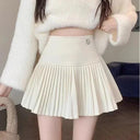 HOUZHOU Woolen Pleated Skirt Korean Cute Sexy A-Line Mini