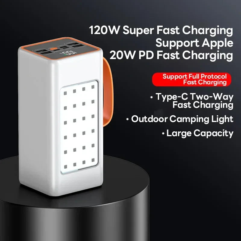 120W Fast Charging Power Bank 200000mAh Portable Charger with LED Light for iPhone and Multiple Devices