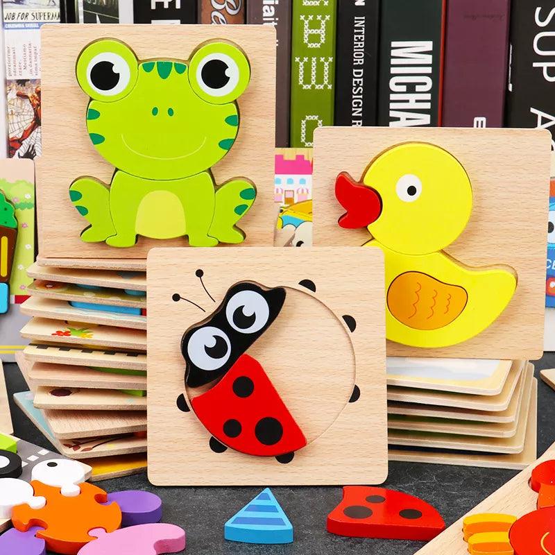 Baby Wooden Puzzles: Educational Cartoon Animals Intelligence Game  ourlum.com   