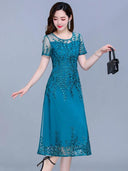 Blue Chiffon Mesh Long Dress Elegant Summer Fashion Comfort