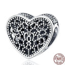 Heart Shaped Sterling Silver Charm Bead - Zircon Adorned Pandora Bracelet Pendant  ourlum.com CMS077  