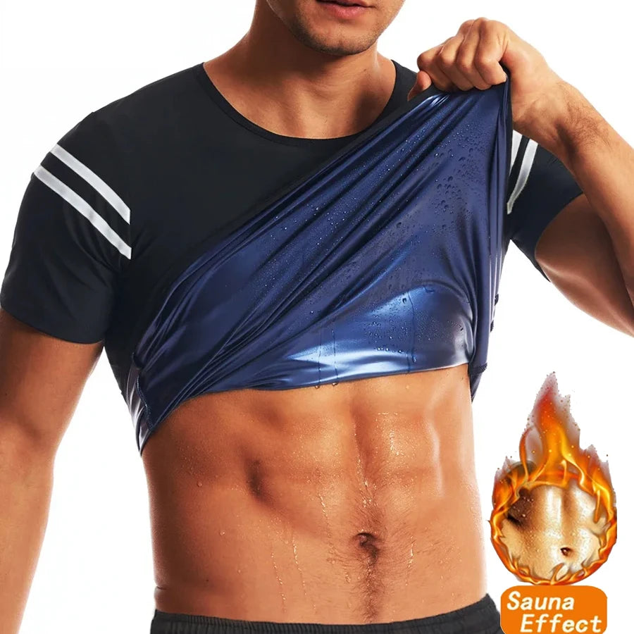 Men Sauna Sweat Shirt Heat Trapping Compression Vest Waist Trainer Gym Workout Shirts Slimming Body Shaper Weight Loss Tank Tops