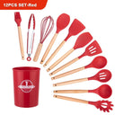 Eco-Friendly Silicone Kitchen Utensils Set with Wooden Handles