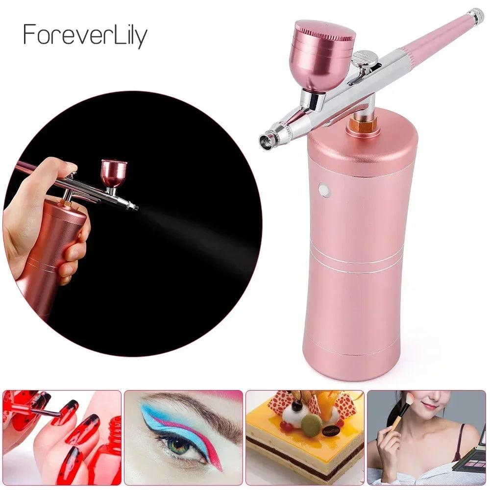 Top 0.3mm Pink Mini Air Compressor Kit Air-Brush Paint Spray Gun Airbrush For Nail Art Tattoo Craft Cake Nano Fog Mist Sprayer  ourlum.com   