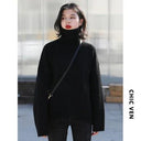 CHIC VEN Cozy Korean Knit Turtleneck Sweater for Women - Stylish Winter Pullover Top 2022  ourlum.com Black XL uzbekistan