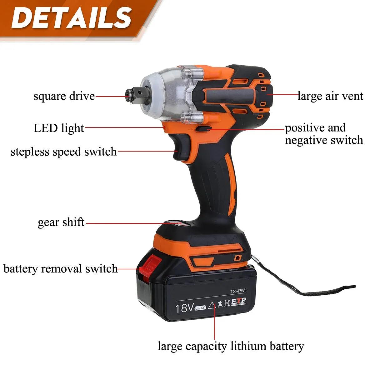 588N.M Brushless Electric Impact Wrench Cordless Electric Wrench 1/2 inch for 18V Battery Screwdriver Power Tools  ourlum.com   