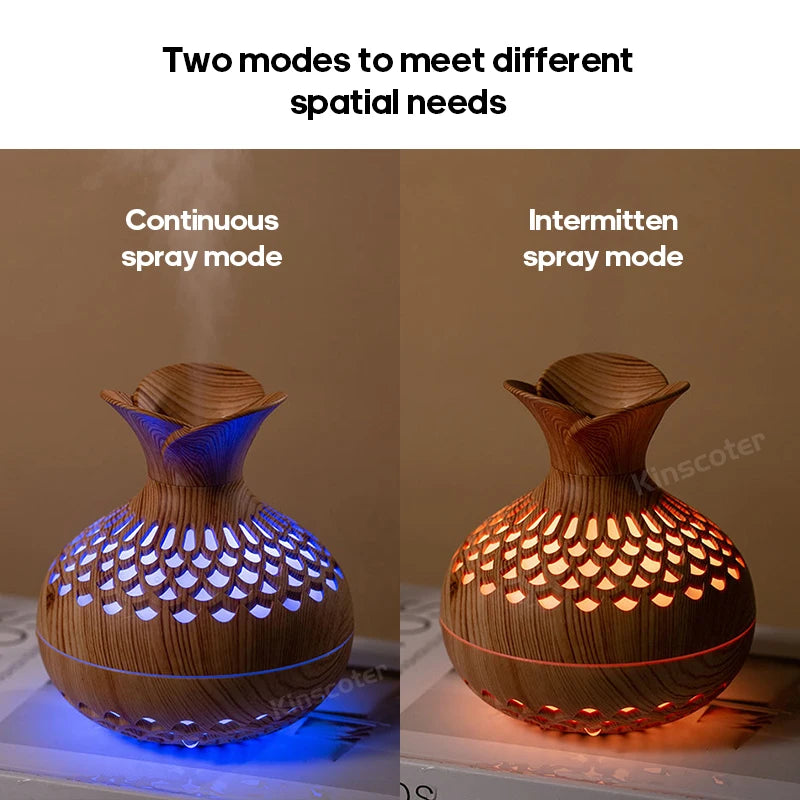 300ml Wood Grain USB Aromatherapy Diffuser with RGB Lighting