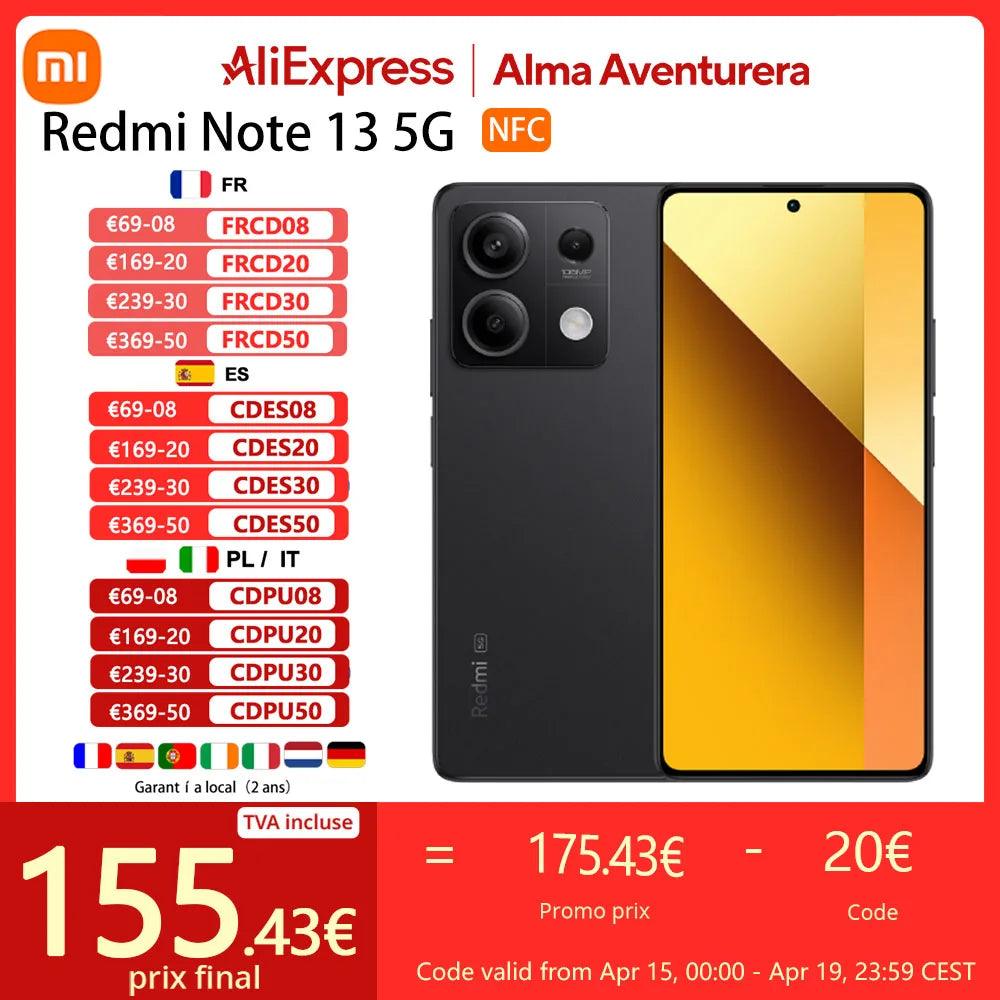 Xiaomi Redmi Note 13 5G,Smart Phones,NFC,MediaTek Dimensity 6080,6.67" AMOLED Screen, 120HZ, 33W Fast Charge, 108MP Camera,Global Version  ourlum.com   