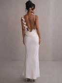 Mozision Floral Draped Backless Maxi Dress For Women Elegant