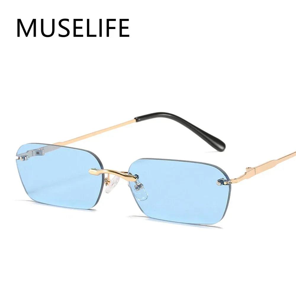 Unisex Rimless Rectangle Sunglasses with UV400 Protection for Summer Driving and Outdoor Activities