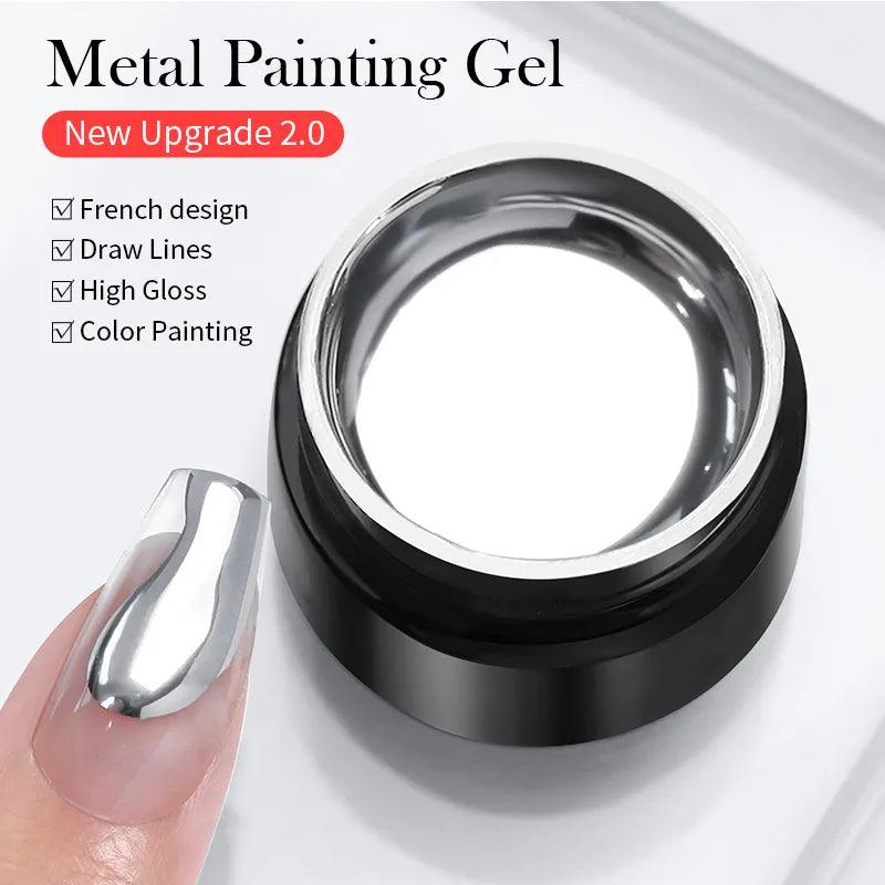 Shiny Metallic Gel Nail Polish Kit - Gold Silver Mirror Finish French Nails  ourlum.com   