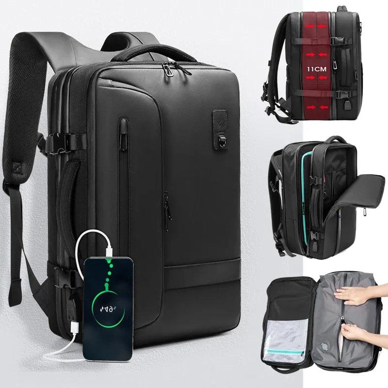 Large Capacity Expandable Airbag Backpack for Men 15.6 Inch Waterproof Laptop Business Bag Vacuum Storage Travel Black Backpacks  ourlum.com   