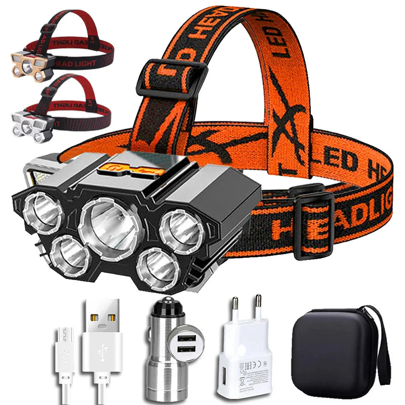 Five-Head Headlamp: Powerful LED Lights for Outdoor Adventures  ourlum.com   