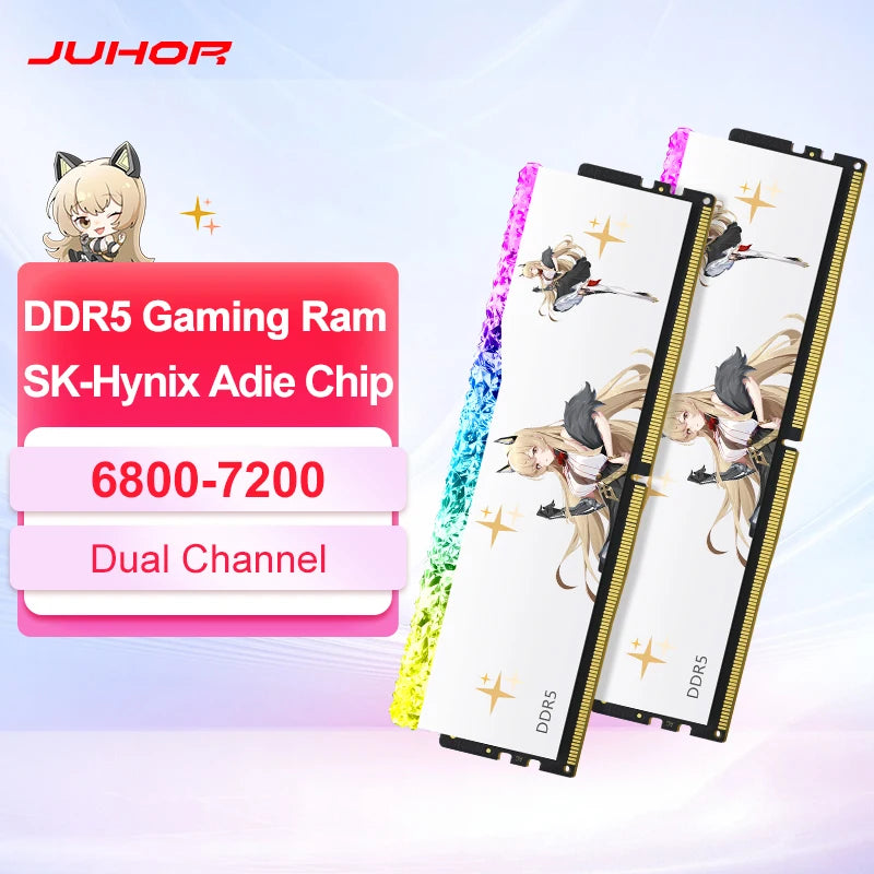 JUHOR Memoria Ram DR5 RGB 16GB 6400MHz 6800MHz 8000MHz  DIMM Ram Dual Channel Sunning Desktop Memory Ram