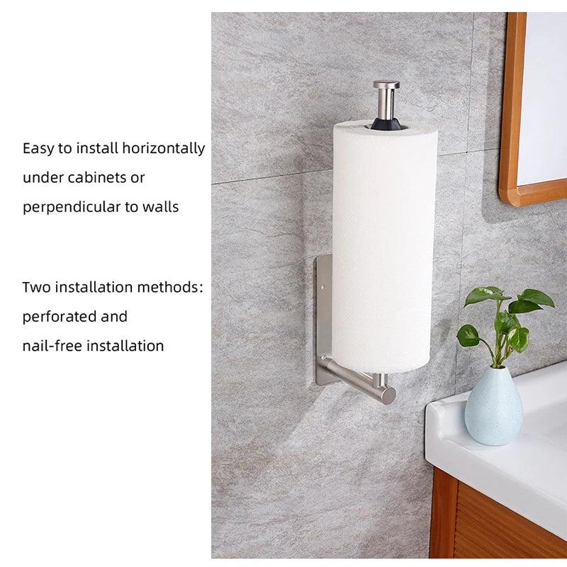 Stainless Steel Adhesive Paper Towel and Toilet Paper Holder with Wall Mount - Space-saving Bathroom and Kitchen Organizer  ourlum.com   