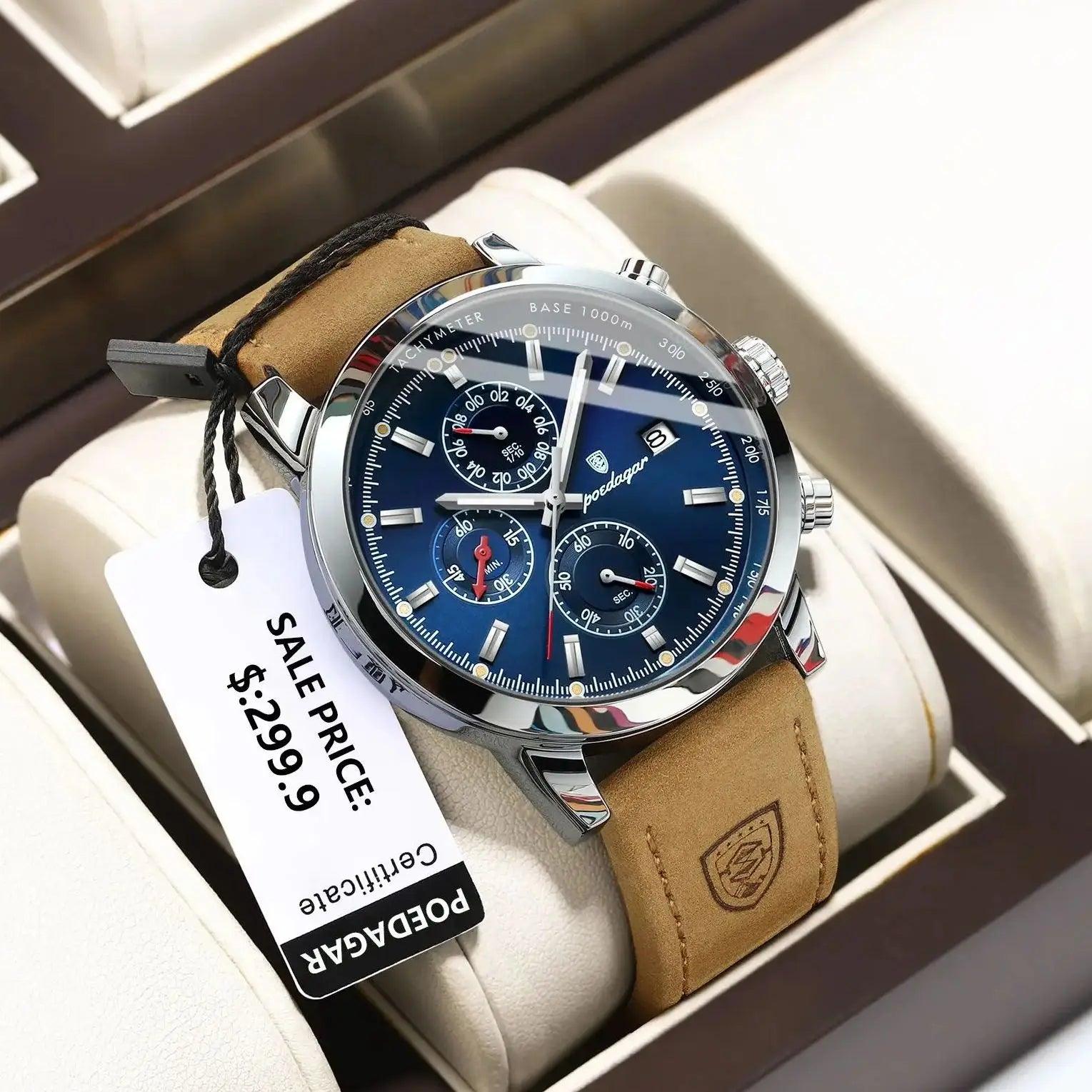Luxury Chronograph Men's Watch with Waterproof Sports Leather Strap  ourlum.com   