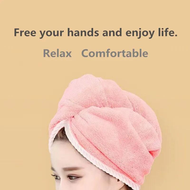 Double Thick Dry Hair Towel Double Sides Use Dry Hair Cap Multi-color Strong Absorbent Rippled Edge Thick Quick Drying Bath Hat  ourlum.com   