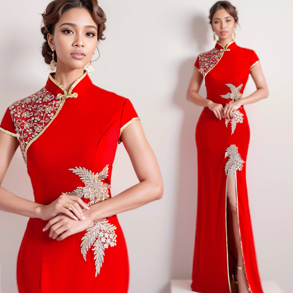 Elegant Red Cheongsam Dress: Vintage Charm for Banquets