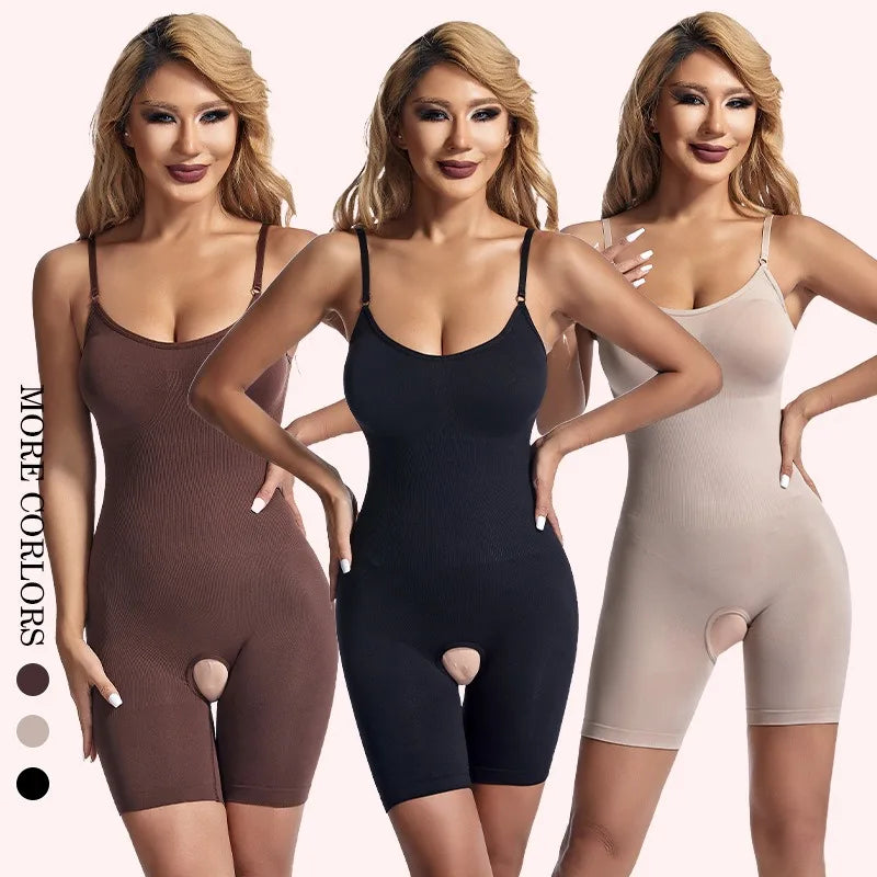 Seamless Compression Bodysuit - Open Crotch Shapewear for Tummy Control & Butt Lift