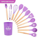 Eco-Friendly Silicone Kitchen Utensils Set with Wooden Handles