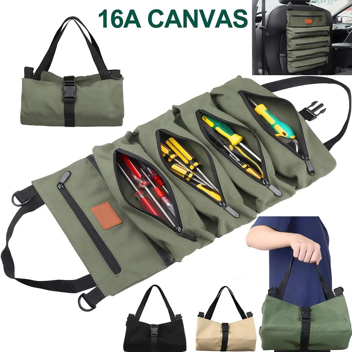 Tool Roll Up Organizer Bag: Durable Nylon, Multiple Compartments, Portable  ourlum.com   