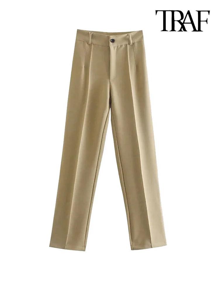 Vintage Chic High-Waist Office Pants for Women  ourlum.com   