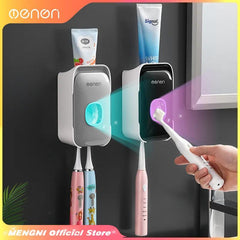 MENGNI Toothpaste Dispenser with Wall-Mounted Toothbrush Holder