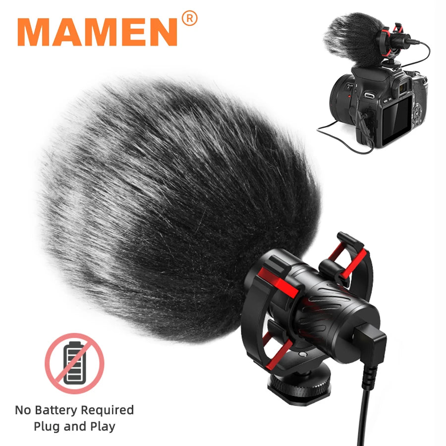 MAMEN Professional Shotgun Microphone Vlog Podcast Microfone Cardioid Pickup for Canon Nikon Camera Phone Interview Recording