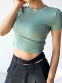 Women's Casual Short Sleeve Crop Top Slim Fit Tee for Workout