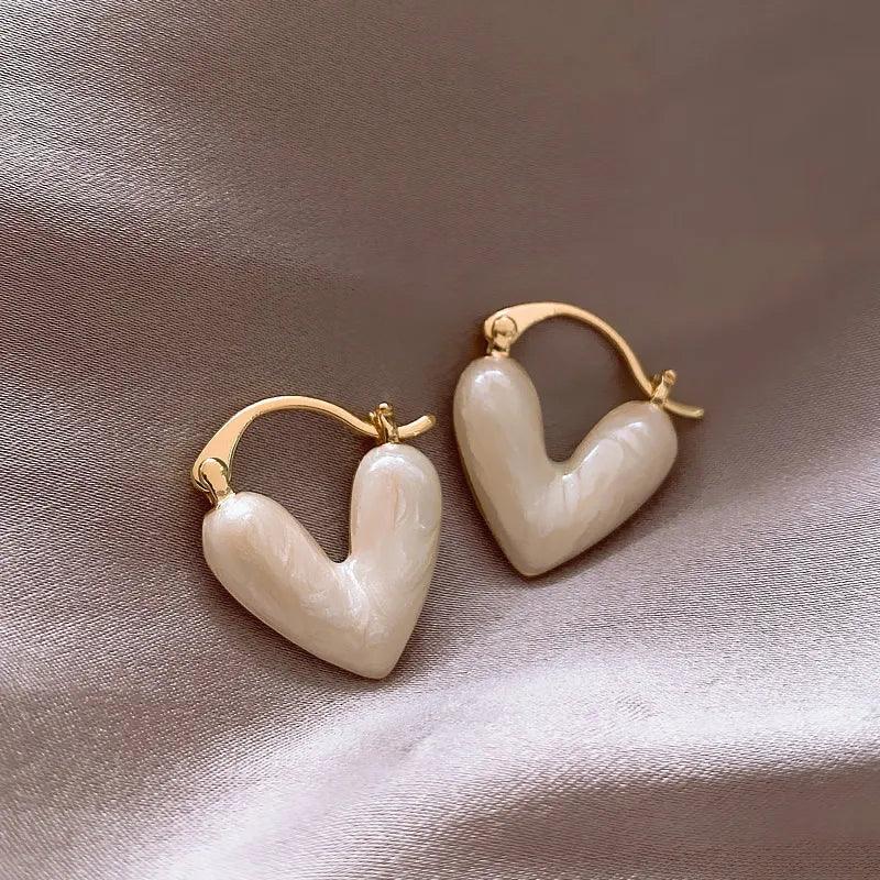 2023 Korean Chic White Oil Droplet Heart Stud Earrings - Women's Fashion Jewelry  ourlum.com   