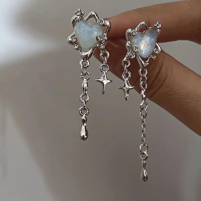 Senior Chic Heart Star Tassel Earrings - Y2K Style Party Jewelry Gift  ourlum.com   