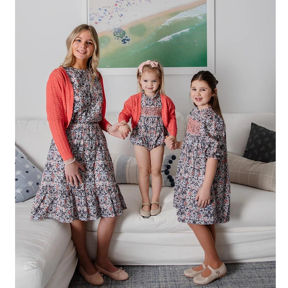 AP Coral Collection SS24 Family Matching Clothing Set with Smocked Dress, Romper, and Knitting Cardigan  ourlum.com   