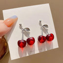 Sweet Cherry Charm Earrings Whimsical Korean Style Women