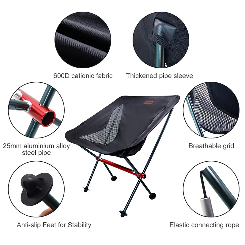 PACOONE Travel Ultralight Folding Chair Detachable Portable Moon Chair Outdoor Camping Fishing Chair Beach Hiking Picnic Seat