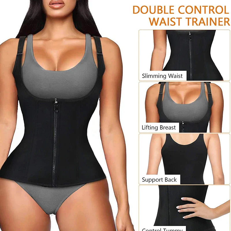 Neoprene Women's Waist Trainer Corset Zip Vest | Slimming Body Shaper & Fitness Girdle