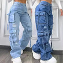 Women Denim Trousers Fashionable Solid Color Casual Pants