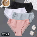 Elegant Lace Trim Cotton Panties Set Stylish Low-Rise Pack