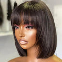 Brazilian Short Bob Wig with Bangs Remy Hair Glueless