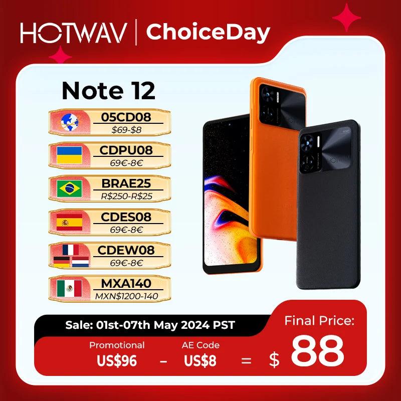 HOTWAV Note 12 Smartphone 6.8'' HD+ Android 13 8GB+128GB Octa-Core Mobile Phone 48MP NFC 6180mAh PD3.0 20W Charging Cellphone  ourlum.com   