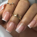 French False Nails Chic Nude White Short Square Tips Glue