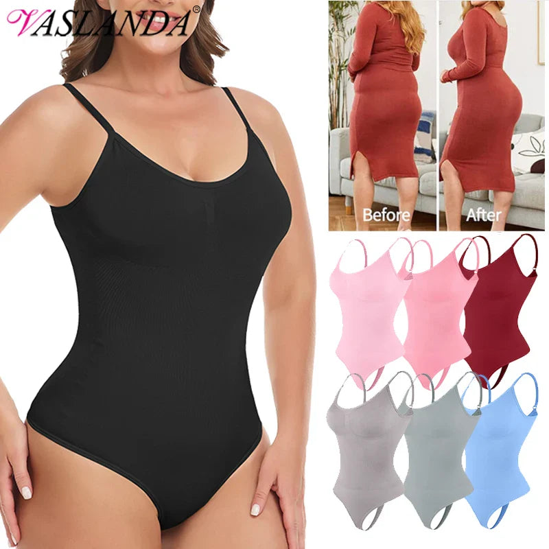 Slimming Thong Bodysuit for Women - Tummy Control Full Body Shaper in Black & Pink