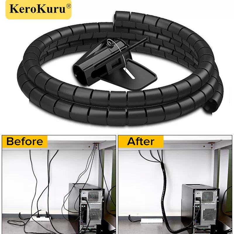 2-Meter Flexible Spiral Cable Wire Organizer - Cable Management Tool with Anti-Biting Protection  ourlum.com   