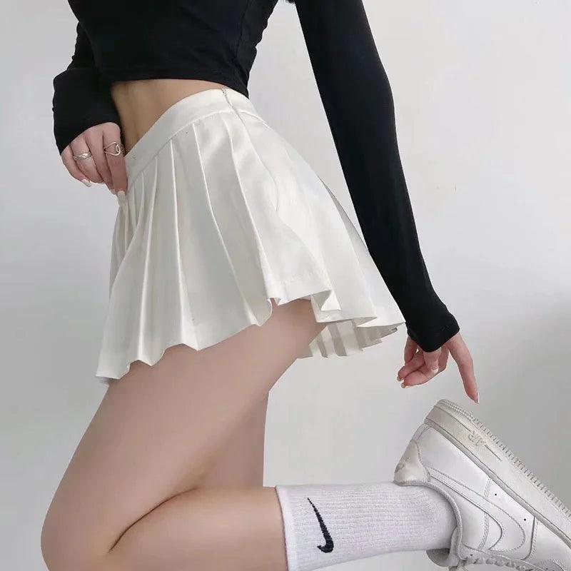Confidently Chic Vintage Pleated Mini Skirt - Korean Inspired White Dance Skirt  ourlum.com   