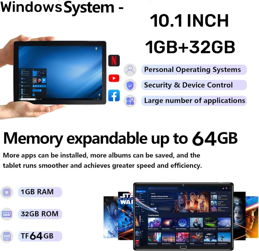 Top Sales 10.1 '' Tablet PC NX16A  Windows 10 RAM 1GBDDR3+32GB Dual Cameras WIFI Quad Core Bluetooth-Compatible