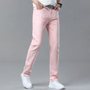 Korean Men Denim Jeans Casual Red Yellow Pink Youth Party Young Classic Male Straight Jeans Design Fashion Pants Elastic