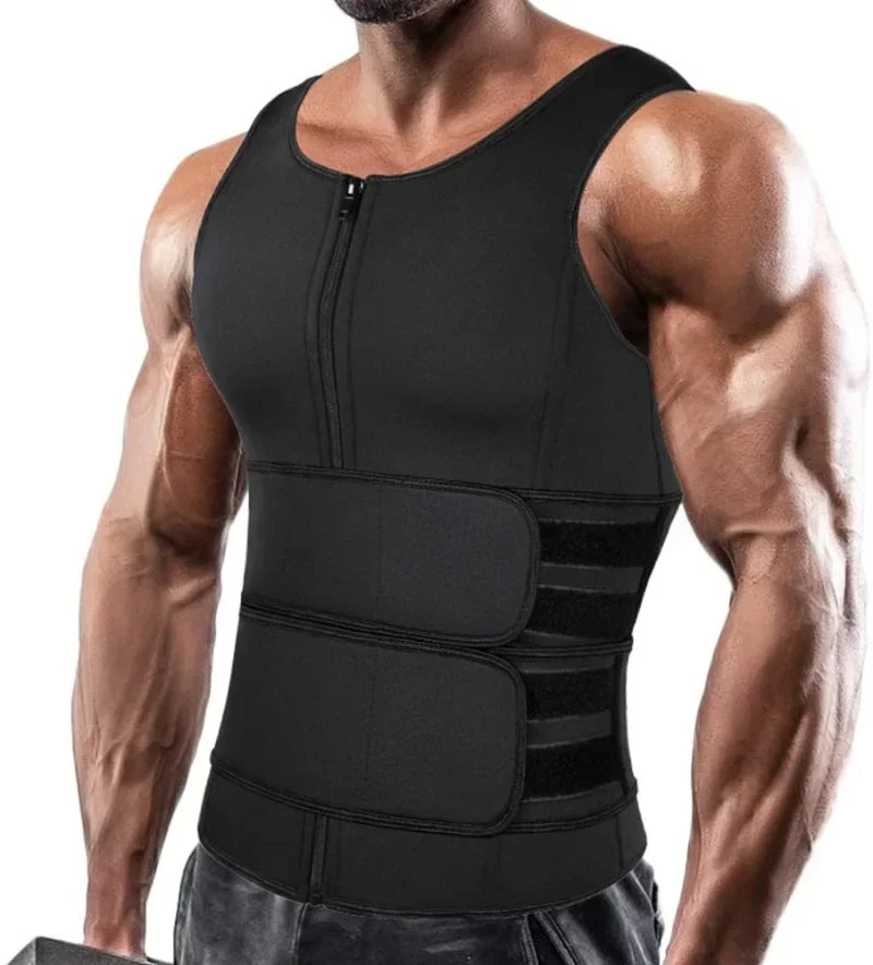 Men's Slimming Sauna Vest - Double Belt Waist Trainer for Effective Fat Burn